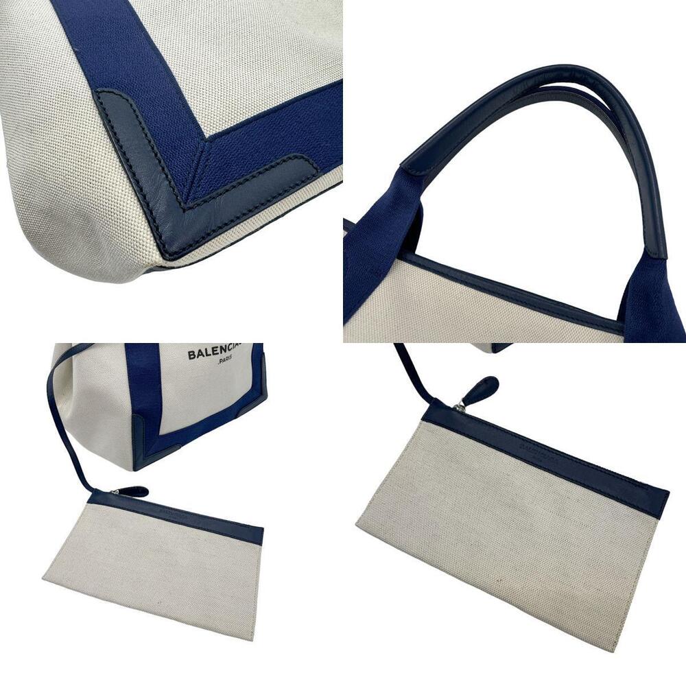 Balenciaga Navy Blue Cabas Shoulder Canvas Tote Bag White Beige - Picture 4 of 4